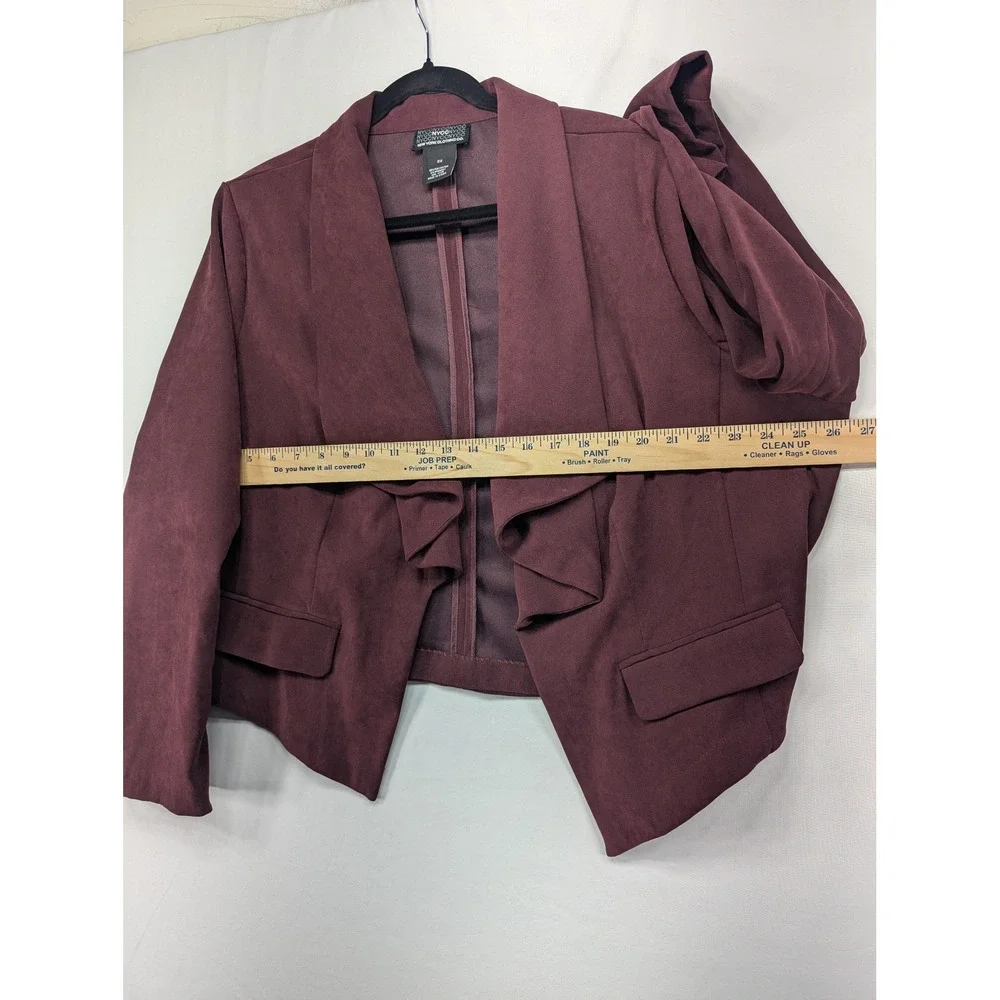 New‎ York Clothing Co Womens 2X Burgundy Faux Suede Ruffle Blazer Jacket